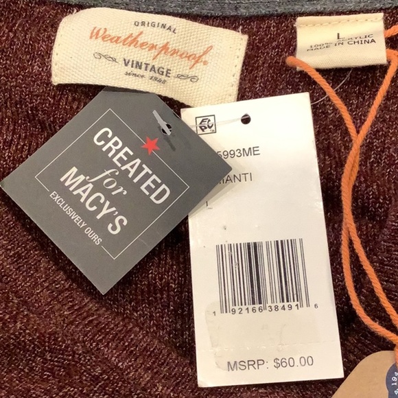 Vintage Size Large Original Weatherproof Men’s V-Neck Sweater. New With Tags. - Picture 4 of 5